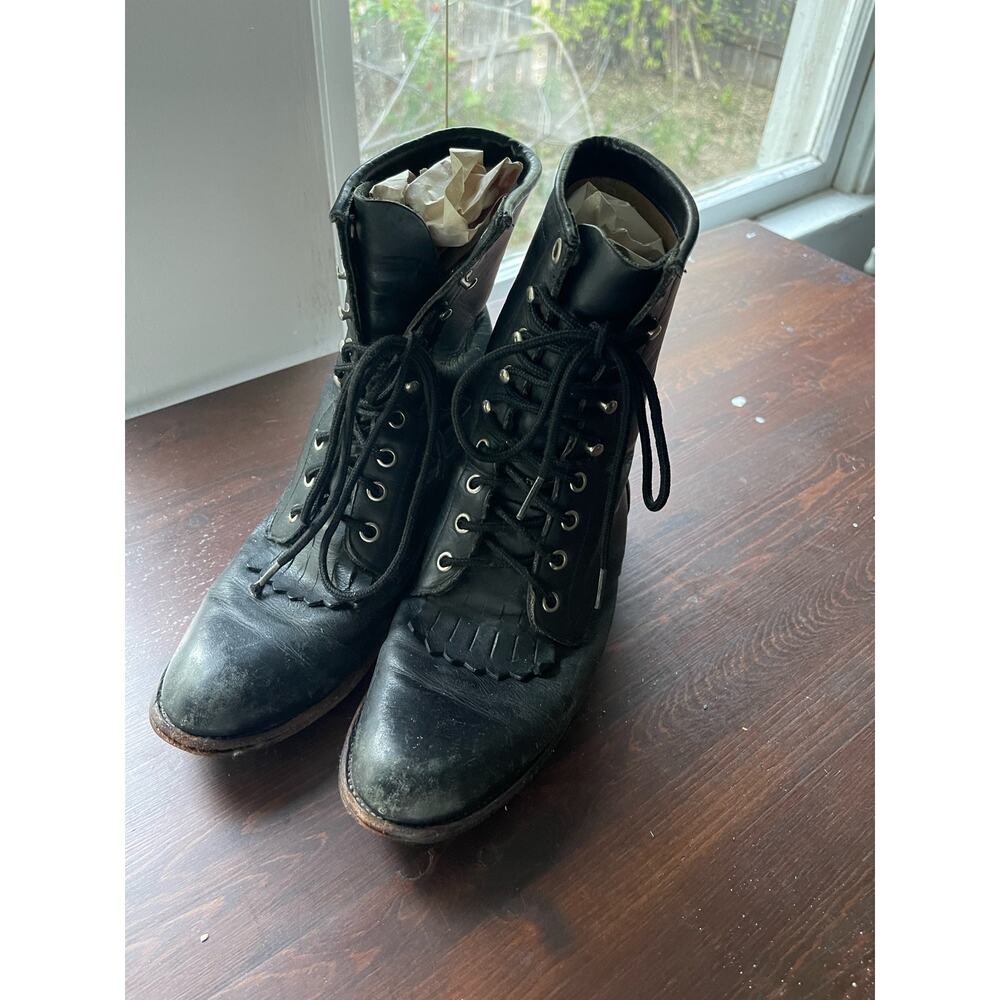 Vintage Justine Roper Black Leather Lace Up boots size 6.5